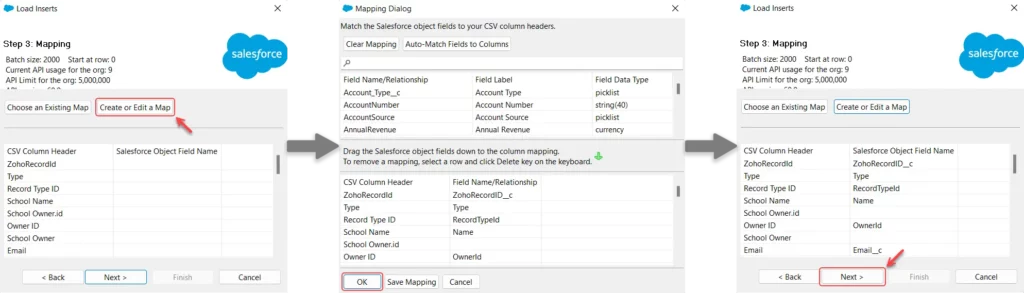Map the Salesforce Fields with Columns.