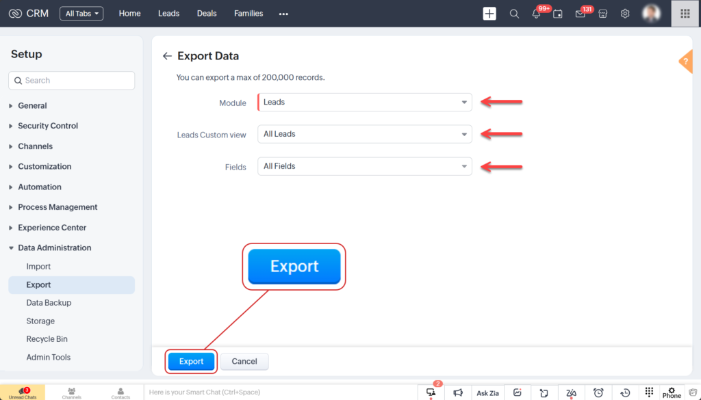 Select the data to export.