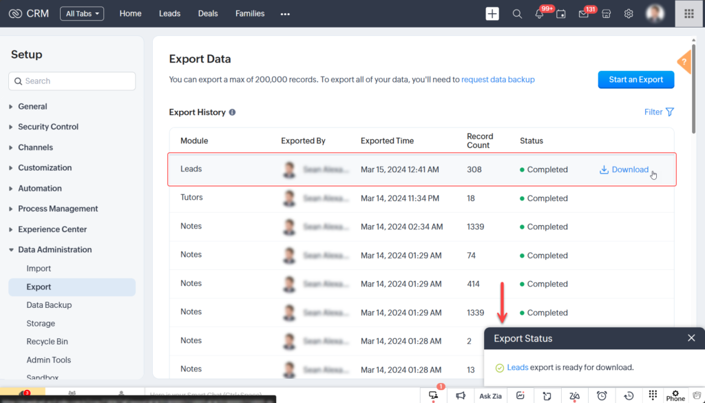 Download Module Data from Zoho